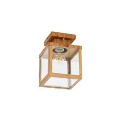 Qazqa Industriële Buitenplafondlamp Hout Met Helder Glas - Rotterdam