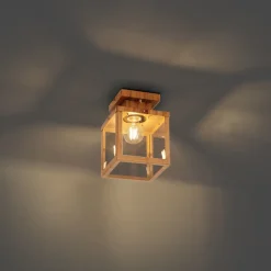 Qazqa Industriële Buitenplafondlamp Hout Met Helder Glas - Rotterdam