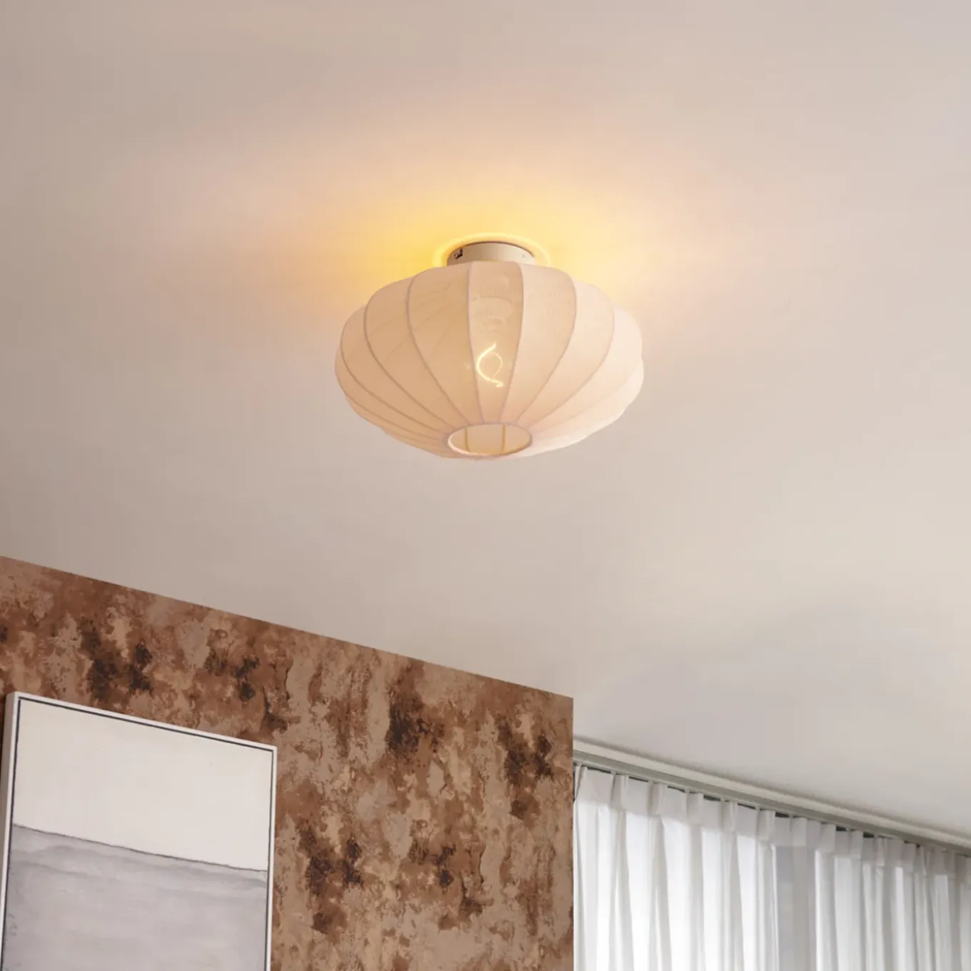 Qazqa Japandi Plafondlamp Beige Met Stoffen Kap - Bida