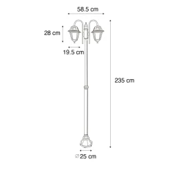 Qazqa Klassieke Buiten Lantaarn Zwart 235 Cm 2-lichts Ip44 - Berta