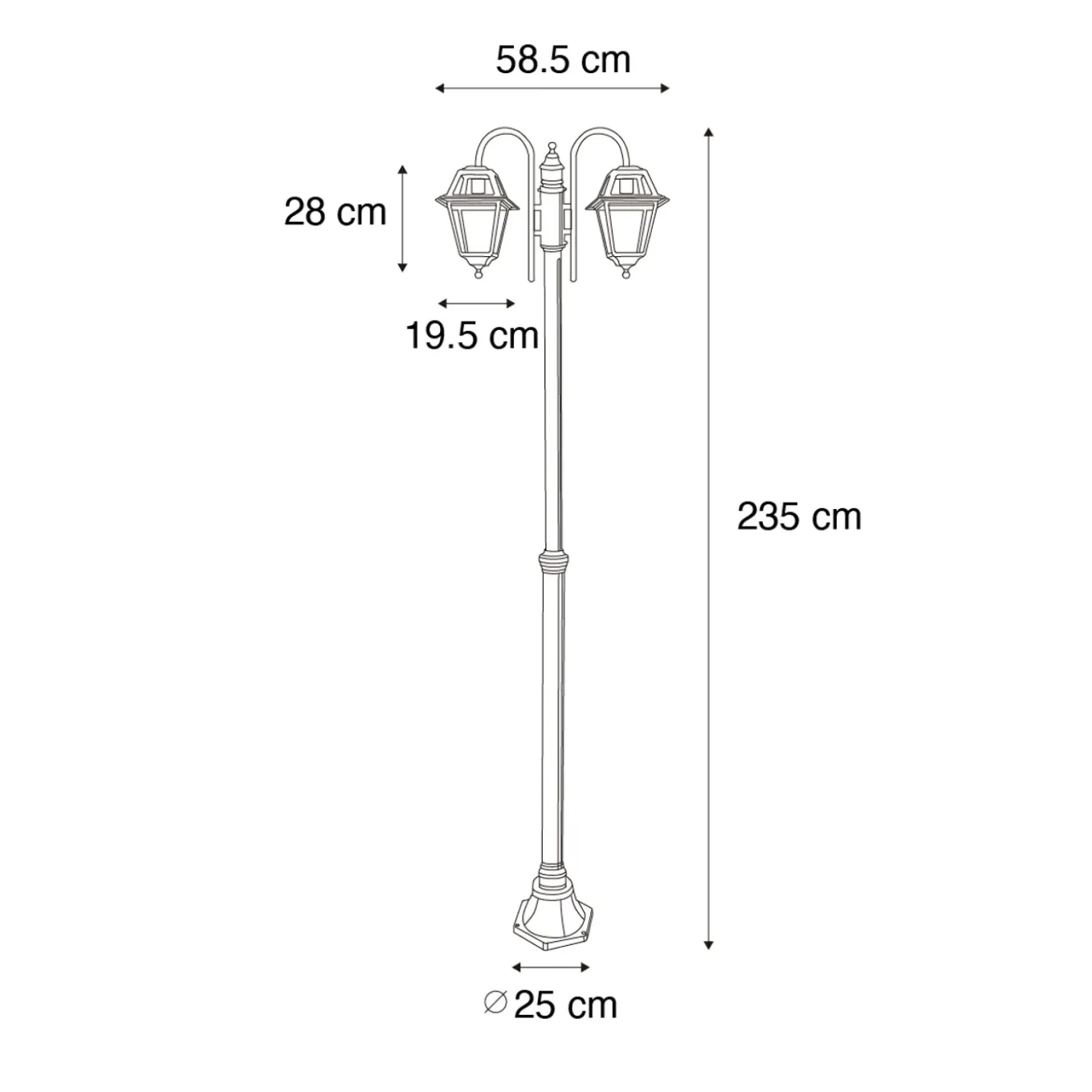 Qazqa Klassieke Buiten Lantaarn Zwart 235 Cm 2-lichts Ip44 - Berta