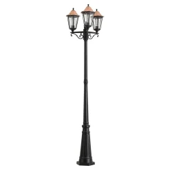 QAZQA Klassieke Buitenlantaarn Zwart Met Koper 220cm 3-lichts Ip44 - Havana
