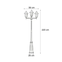 QAZQA Klassieke Buitenlantaarn Zwart Met Koper 220cm 3-lichts Ip44 - Havana