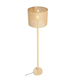 QAZQA Landelijke Vloerlamp Hout Met Linnen Kap Naturel 32 Cm - Mels