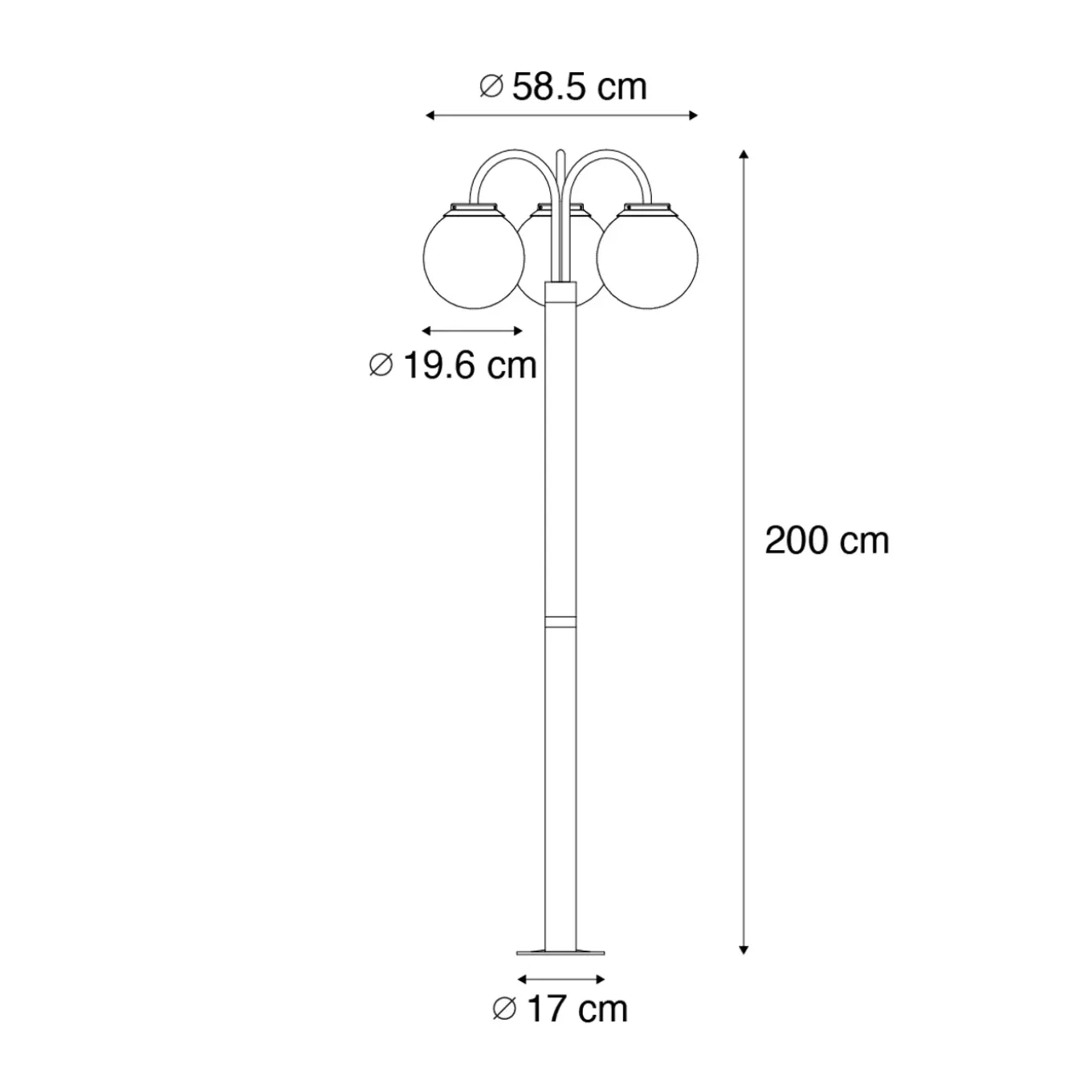 Qazqa Lantaarn Zwart Met Kunststof 200 Cm 3-lichts Ip44 - Sfera