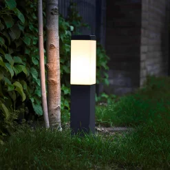 QAZQA Moderne Buitenlamp Paal Donkergrijs Met Opaal 45 Cm Ip44 - Malios