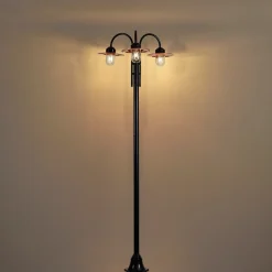 QAZQA Moderne Buitenlamp Zwart Met Koper 235cm 3-lichts Ip44 - Kansas
