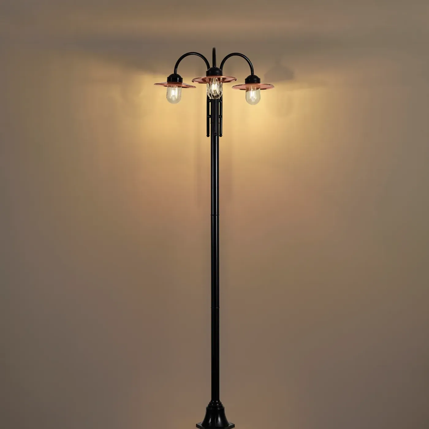 QAZQA Moderne Buitenlamp Zwart Met Koper 235cm 3-lichts Ip44 - Kansas