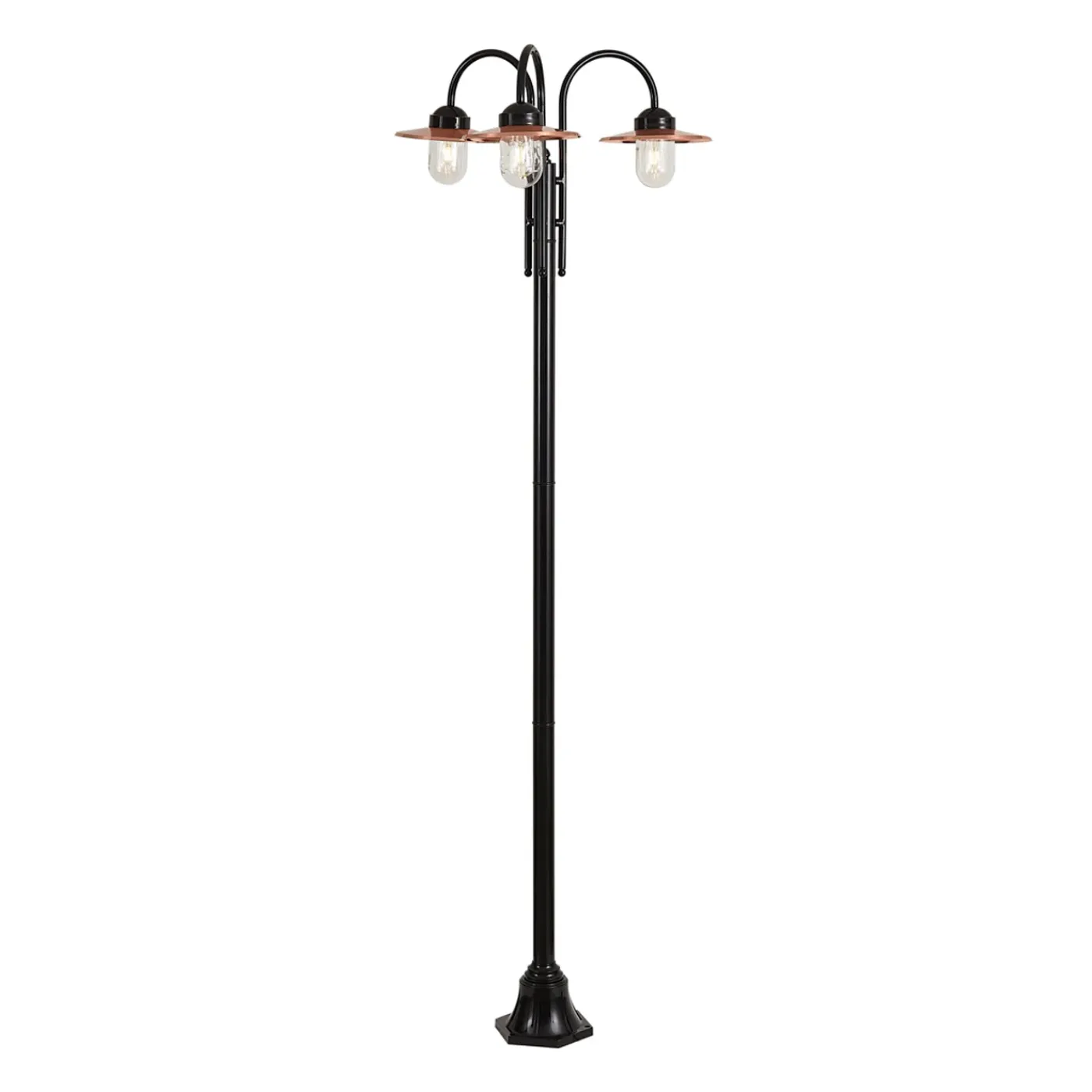 QAZQA Moderne Buitenlamp Zwart Met Koper 235cm 3-lichts Ip44 - Kansas