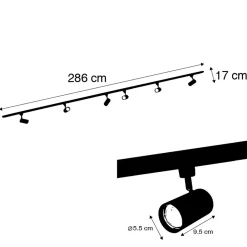 QAZQA Modern Railsysteem Met 6 Spots Zwart 1-fase 286cm - Iconic Jeana