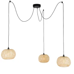 Qazqa Oosterse Buiten Hanglamp Bamboe 3-lichts Ip44 - Rafael