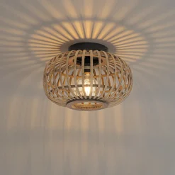 QAZQA Oosterse Plafondlamp Zwart Met Bamboe - Amira