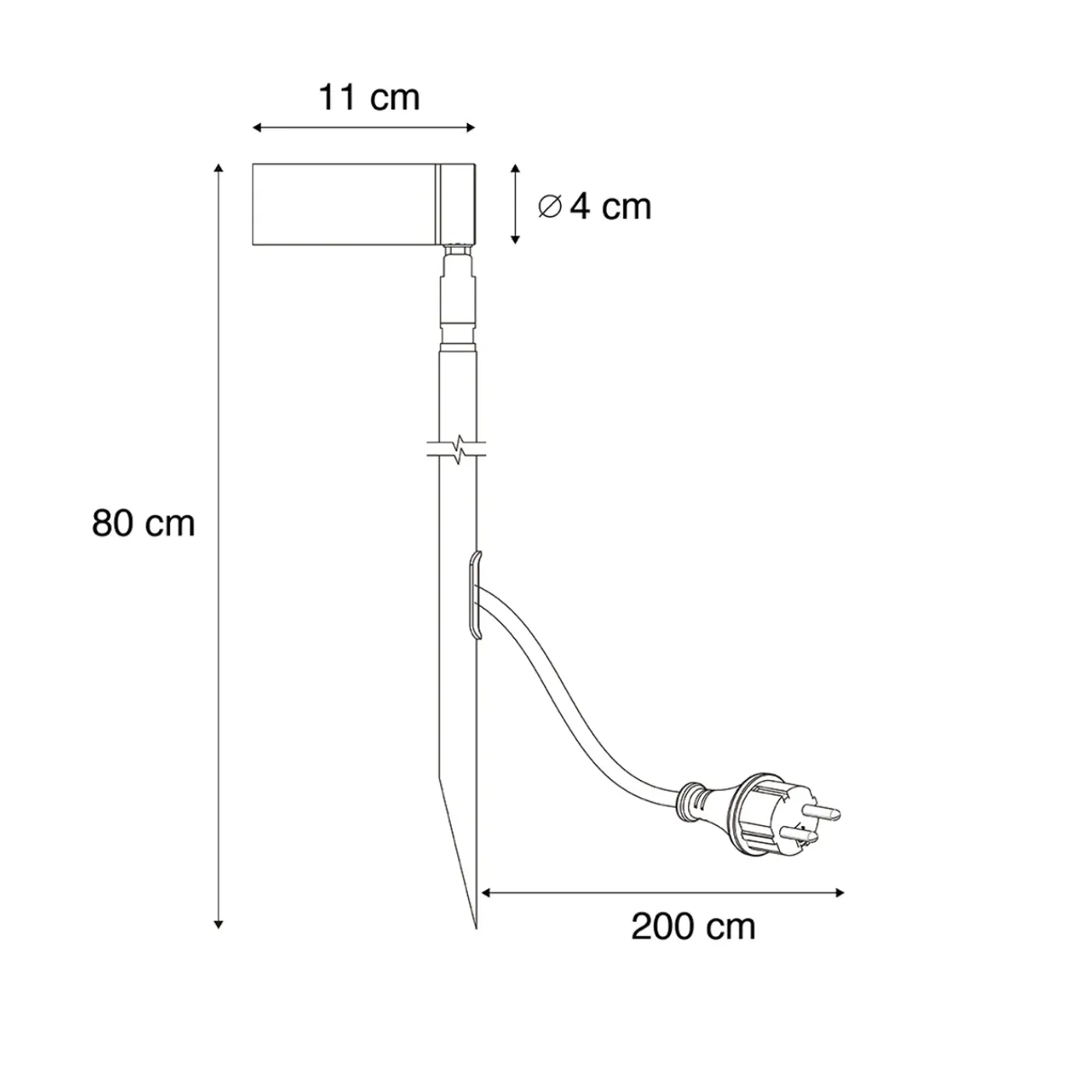 QAZQA Prikspot Zwart 80cm Incl. Led Verstelbaar Ip65 Incl. Snoer En Stekker - Carl