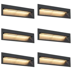 QAZQA Set Van 6 Moderne Inbouw Wandlampen Zwart 28cm Incl. Led Ip65 - Mert