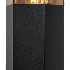 Qazqa Staande Buitenlamp Zwart Met Smoke Kap Zeshoek 30 Cm - Denmark