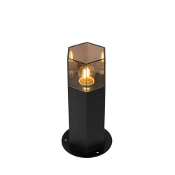 Qazqa Staande Buitenlamp Zwart Met Smoke Kap Zeshoek 30 Cm - Denmark