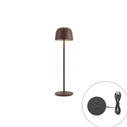 Qazqa Tafellamp Roestbruin Incl. Led Oplaadbaar Met Laadstation Ip65 - Raika