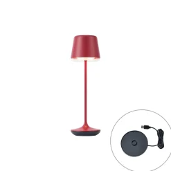 Qazqa Tafellamp Rood Incl. Led Ip65 Oplaadbaar Met Laadstation - Treble