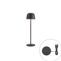 Qazqa Tafellamp Zwart Incl. Led Oplaadbaar Met Laadstation Ip65 - Raika
