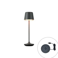 QAZQA Tafellamp Zwart Incl. Led Ip65 Oplaadbaar Met Laadstation - Treble