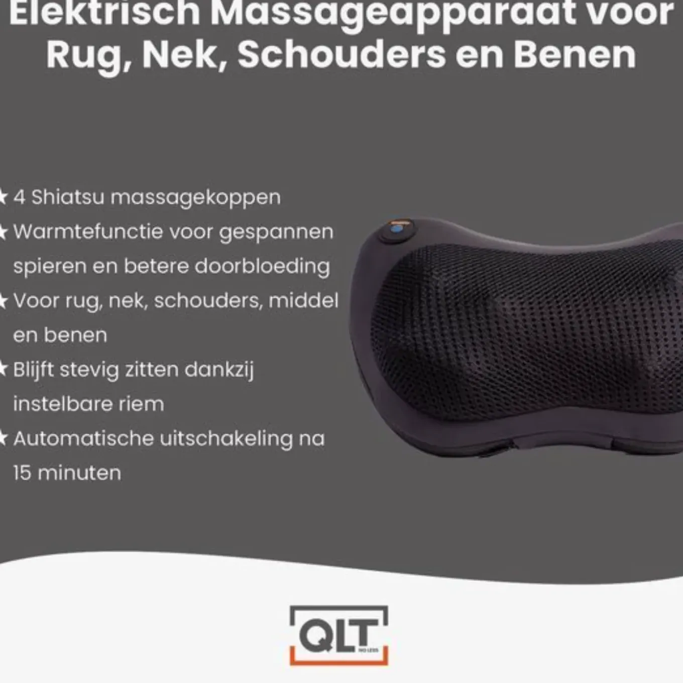 Qlt Elektrisch Massageapparaat Voor Rug, Nek, Schouders En Benen Met Warmtefunctie - Zwart
