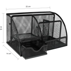 Quvio Bureau Organizer 5 Vakken + 1 Lade + 1 Plankje Met Gaas - Zwart
