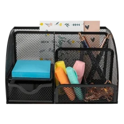 Quvio Bureau Organizer 5 Vakken + 1 Lade + 1 Plankje Met Gaas - Zwart