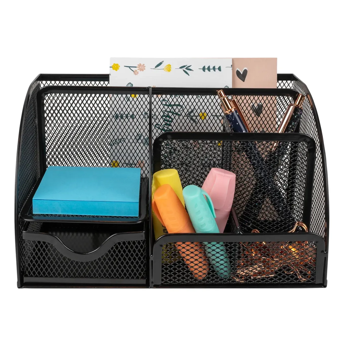 Quvio Bureau Organizer 5 Vakken + 1 Lade + 1 Plankje Met Gaas - Zwart