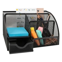 Quvio Bureau Organizer 5 Vakken + 1 Lade + 1 Plankje Met Gaas - Zwart