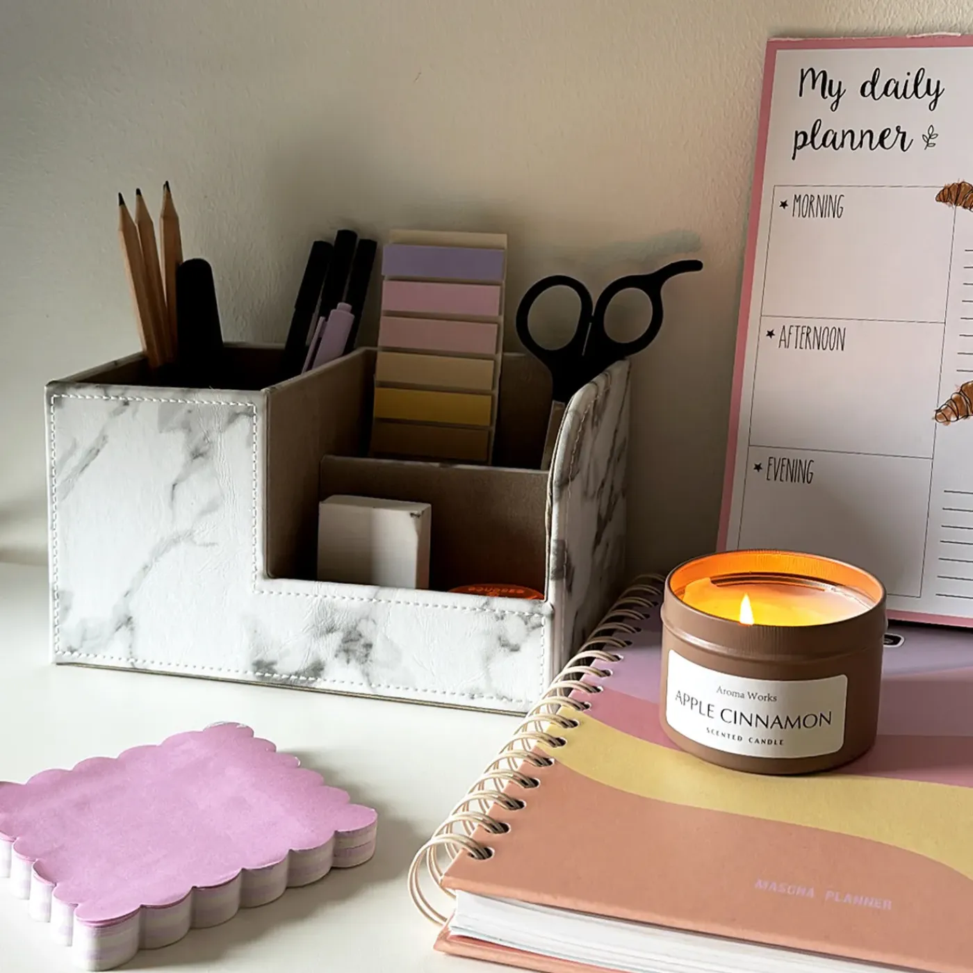 QUVIO Bureau Organzier Met 3 Vakken - Witte Marmer Look