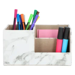 QUVIO Bureau Organzier Met 3 Vakken - Witte Marmer Look