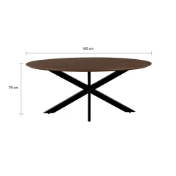 QUVIO Eettafel Sofia– Ovaal – 160x90 Cm – Kruispoot – Bruin
