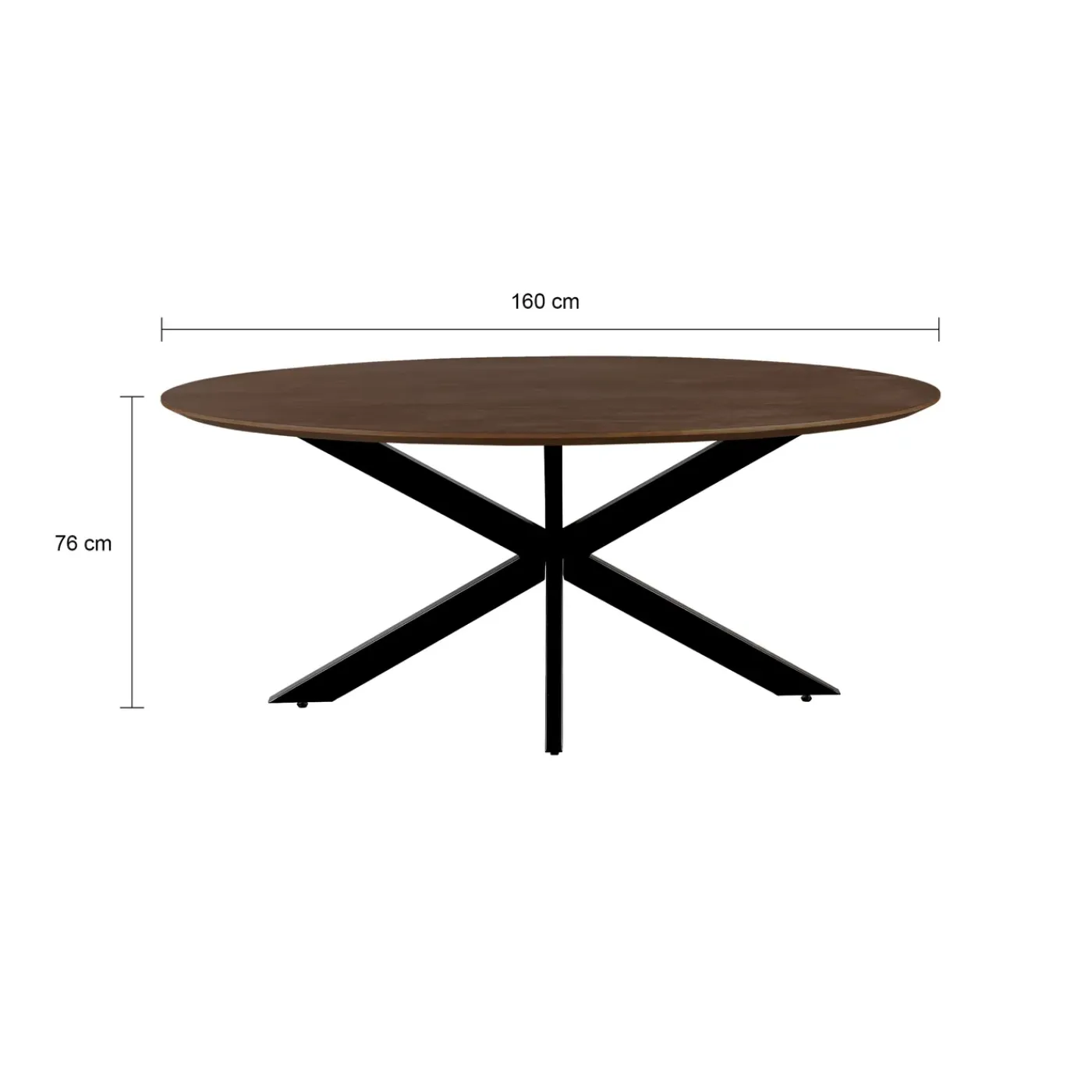 QUVIO Eettafel Sofia– Ovaal – 160x90 Cm – Kruispoot – Bruin
