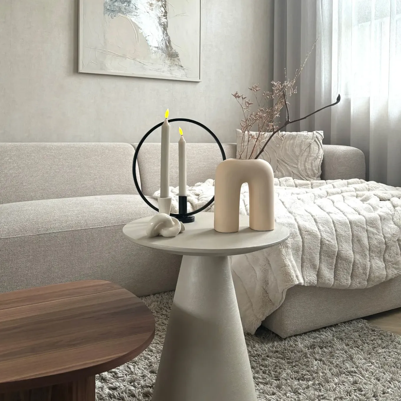 Quvio Kaarsenhouder - Knot - Keramiek - Beige