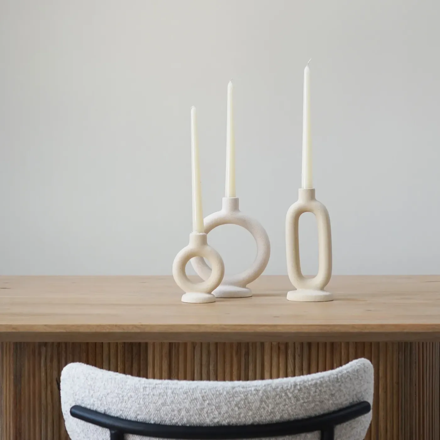 QUVIO Kaarsenhouder - Rond - Keramiek - Gebroken Wit - Groot