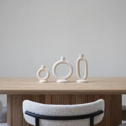 QUVIO Kaarsenhouder - Rond - Keramiek - Gebroken Wit - Groot