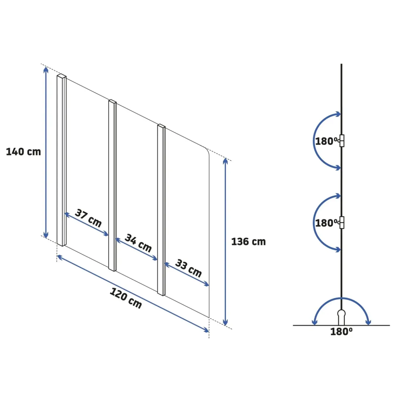 Rea Bad Scherm Agat 120 Chroom 1,8x120x140cm