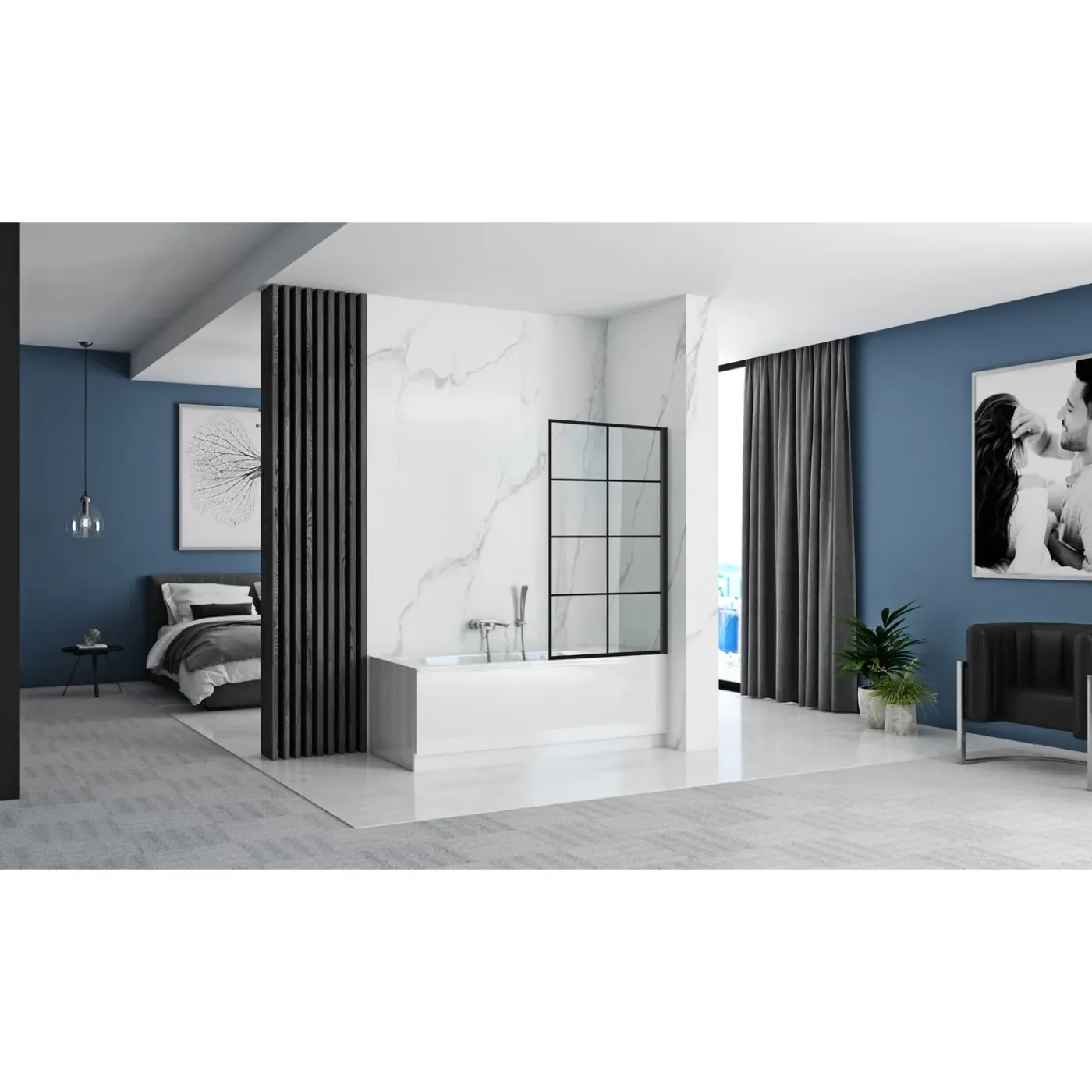 Rea Bad Scherm Lagos-1 80 Zwart 1,8x80x140cm