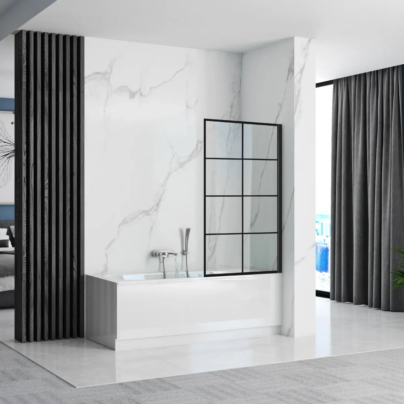 Rea Bad Scherm Lagos-1 80 Zwart 1,8x80x140cm
