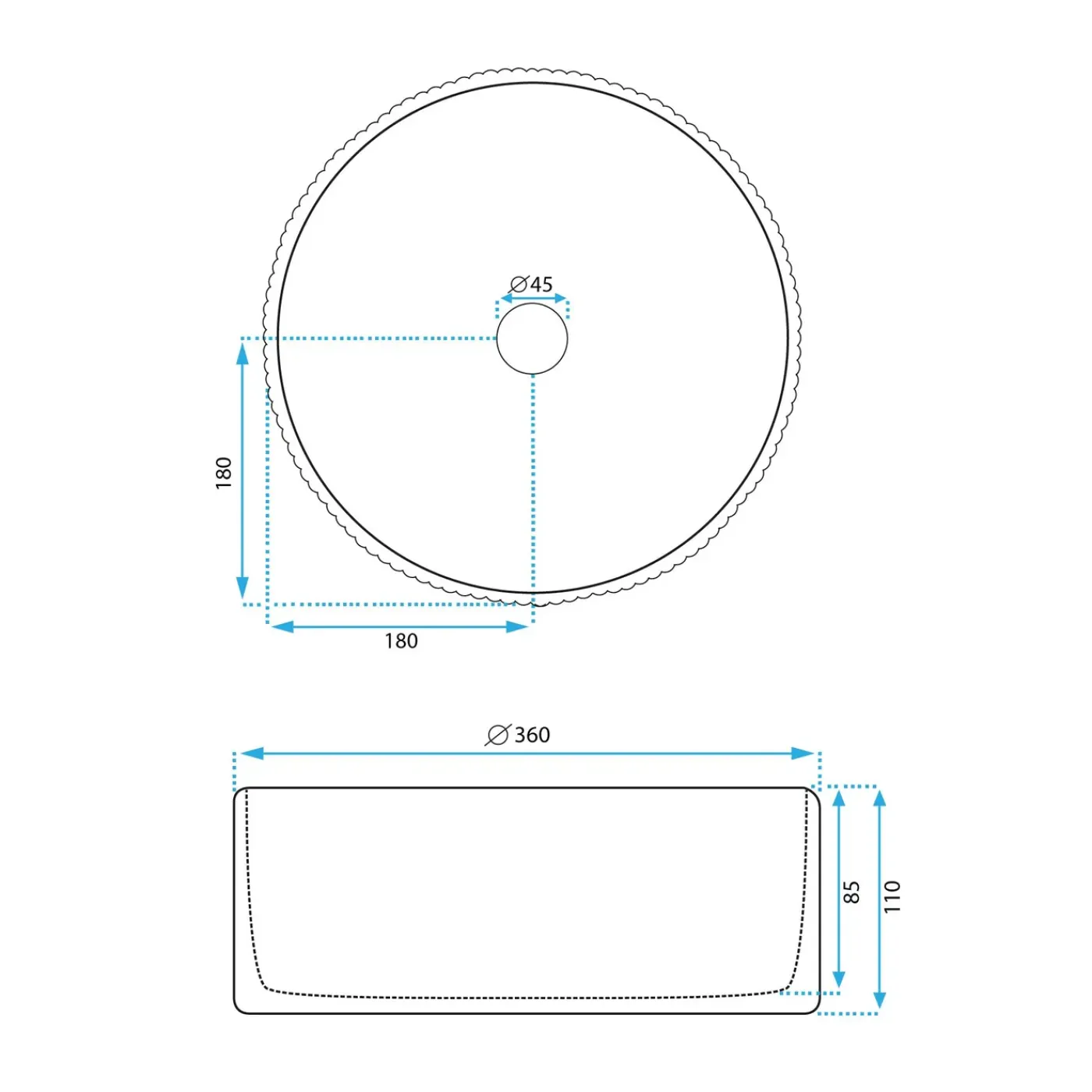 Rea Opzetwastafel Delia Round Wit 36x36x11cm