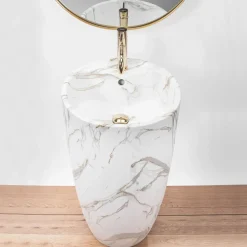 Rea Vrijstaande Wastafe Anya Lava Matt Round Wit 45x45x84cm