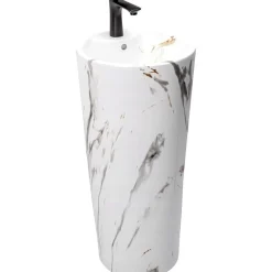 Rea Vrijstaande Wastafe Blanka Marble Round Wit 40x40x85cm