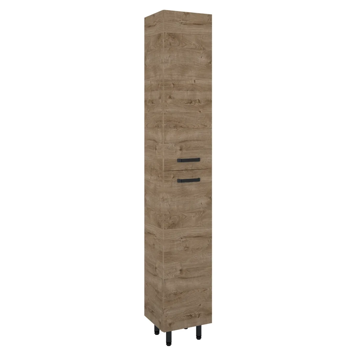 Royo Hoge Badkamerkast Ava 30cm - Eiken - Met 2 Deuren - Met Zwarte Handgrepen en Poten - 30x186x29cm