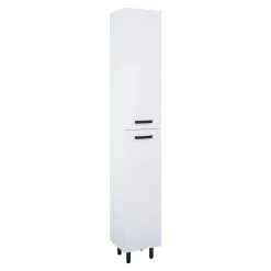 Royo Hoge Badkamerkast Ava 30cm - Wit Glanzend - Met 2 Deuren - Met Zwarte Handgrepen en Poten - 30x186x29cm
