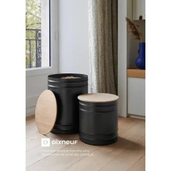 Overig Réserve à granulés ARIZONA acier noir avec couvercle bambou