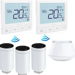 Salus - Pack 3 Slimme Radiatorknoppen + Centrale + 2 Draadloze Thermostaten - Wit