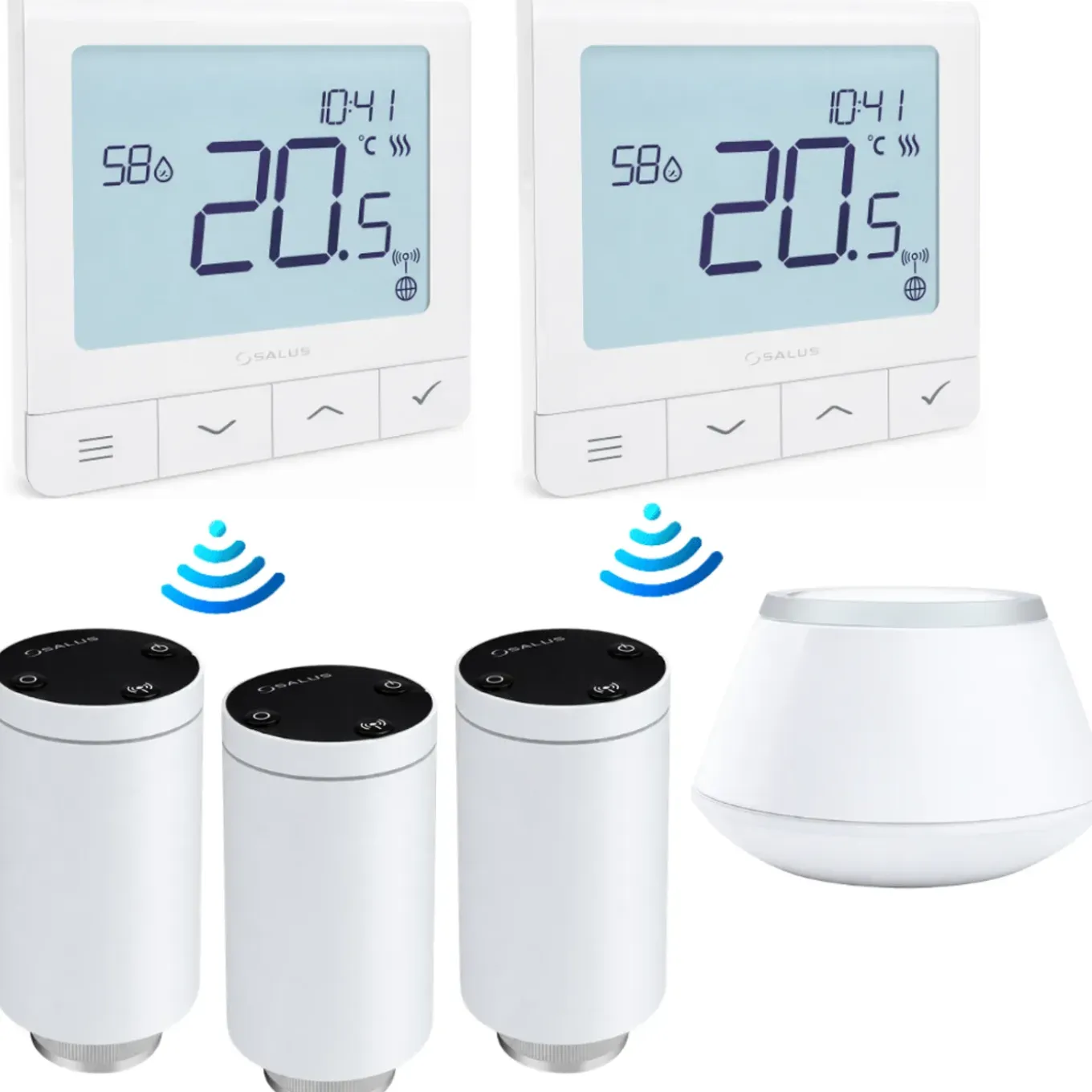 Salus - Pack 3 Slimme Radiatorknoppen + Centrale + 2 Draadloze Thermostaten - Wit