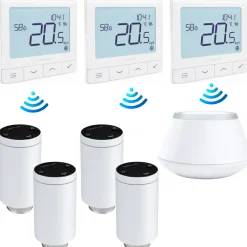 Salus - Pakket Met 3 Verbonden Koppen + Centrale Unit+ 3 Draadloze Thermostaten - Wit