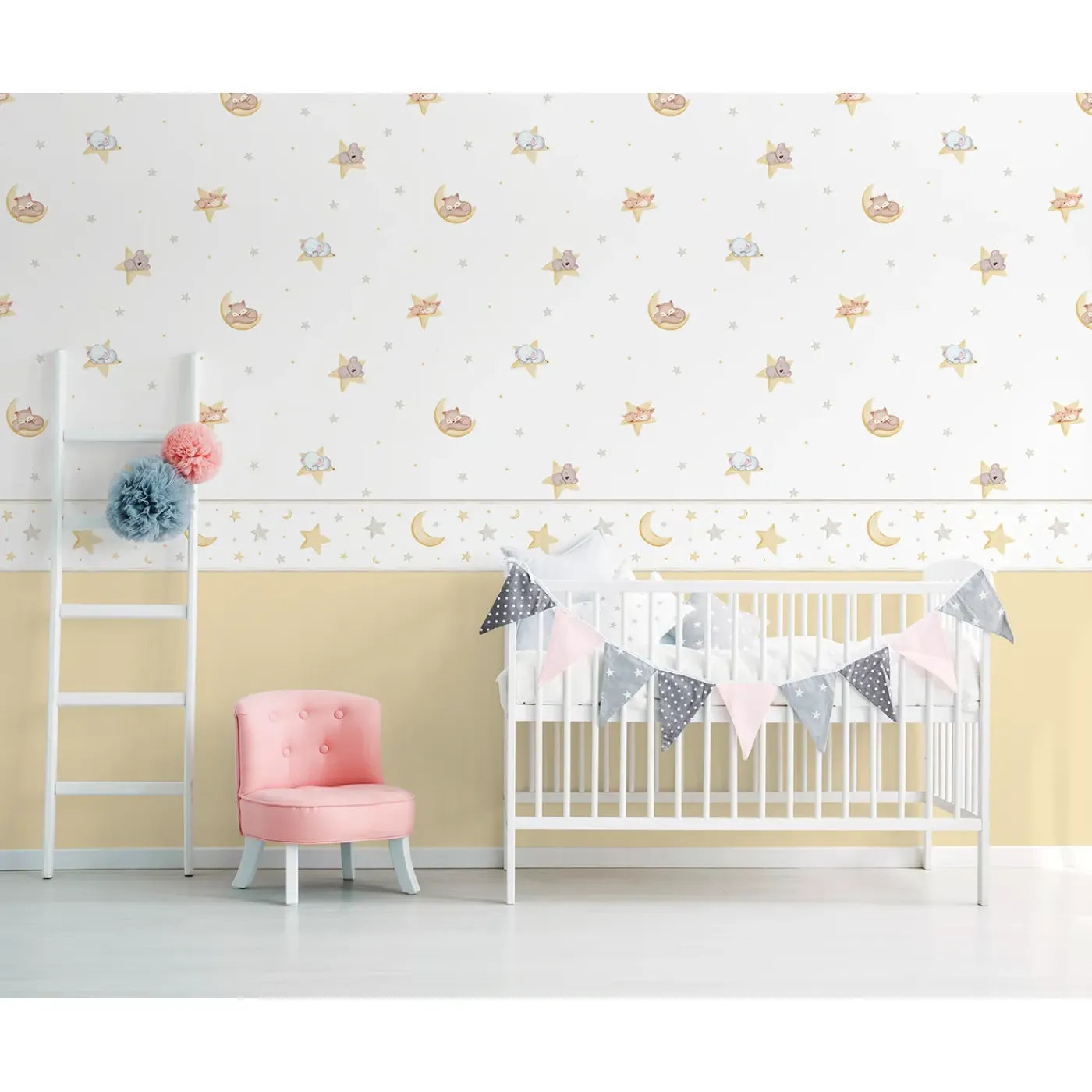 Sanders & Sanders Behang Dieren Geel En Wit - 53 Cm X 10 M - 640441