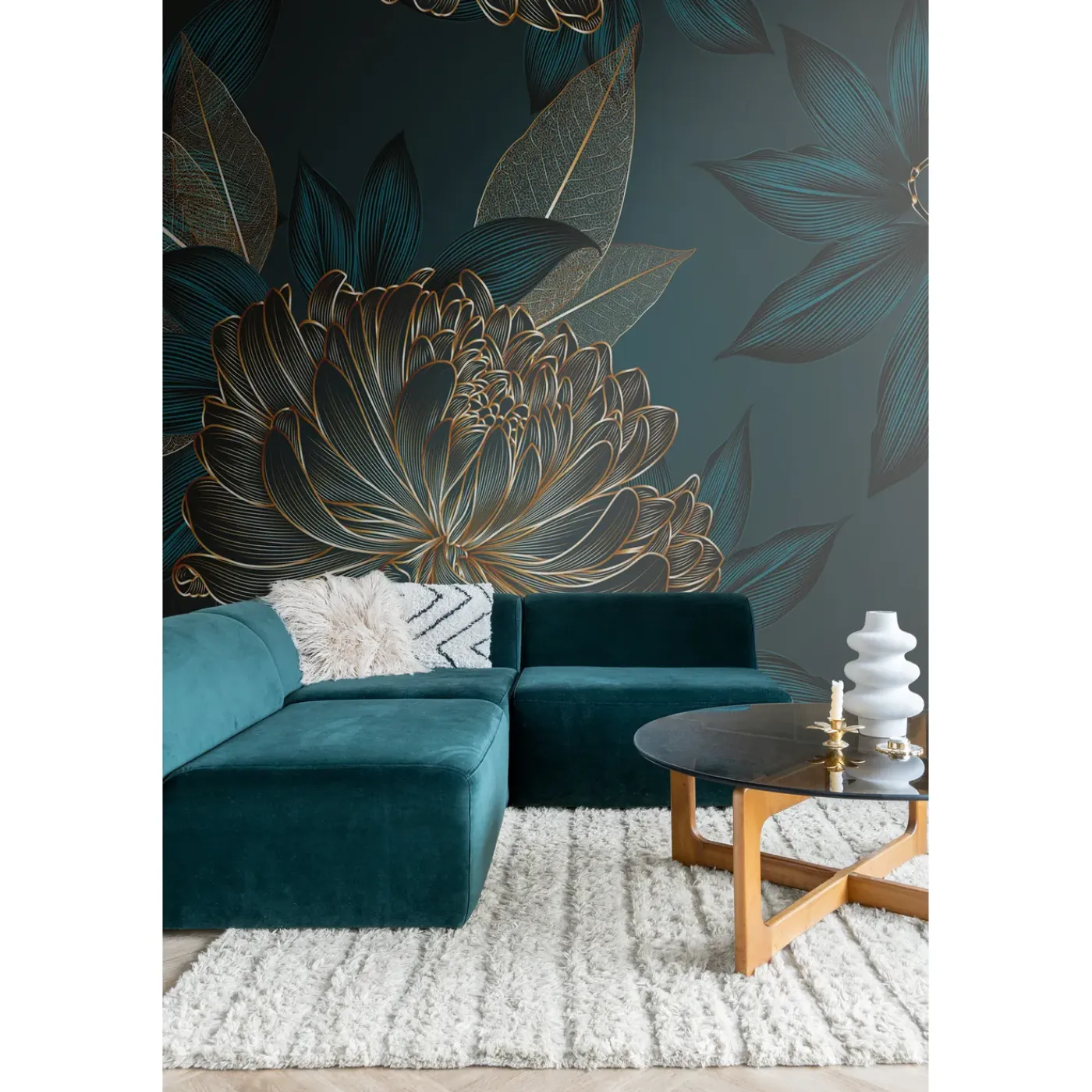 Sanders & Sanders Fotobehang Bloemen Diepblauw - 350 X 279 Cm - 600997